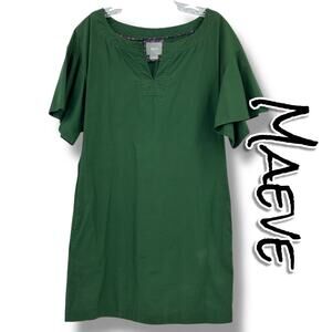 Maeve Anthropologie Green Flutter Sleeve Cotton Shift Dress Pockets Womens Sz XS